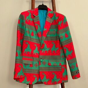 Festive Red and Green Blazer